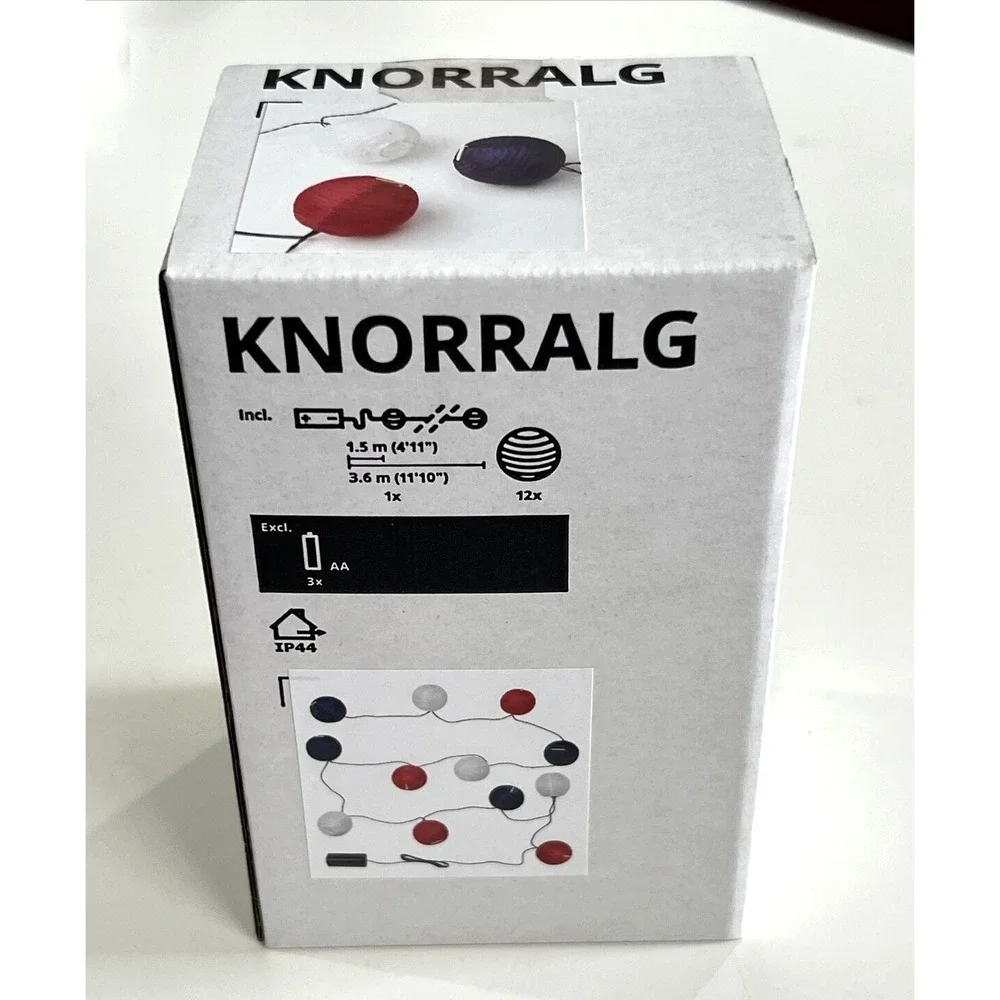 IKEA Knorralg Solvinden LED String Light, 12 Lights Red Blue White July 4th New